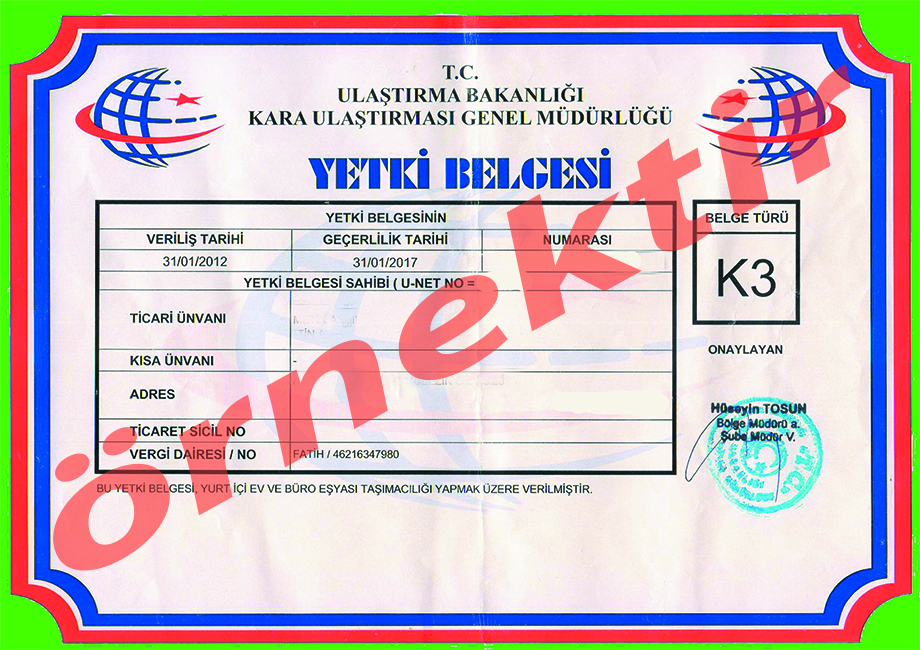 K3 yetki belgesi